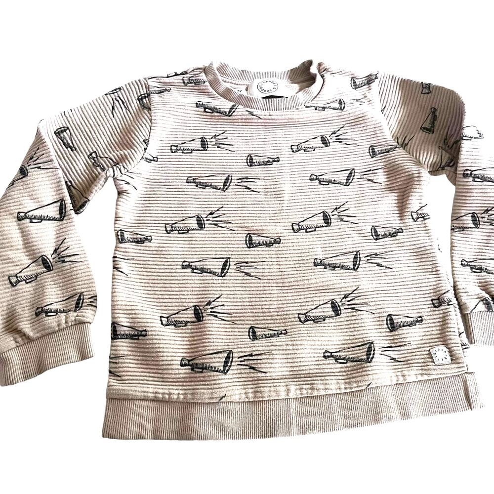 Sproet & Sprout Boys Neutral Tan Waffle Knit Printed Casual Sweatshirt size 5-6